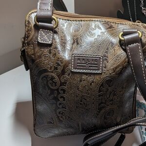 Relic Vintage Dark Brown Embossed Crossbody Bag